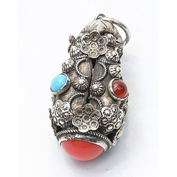 Rare Antique Silver Pendant / Charm with multi colored stones - Truly UNIQUE! - Picture 3 of 8